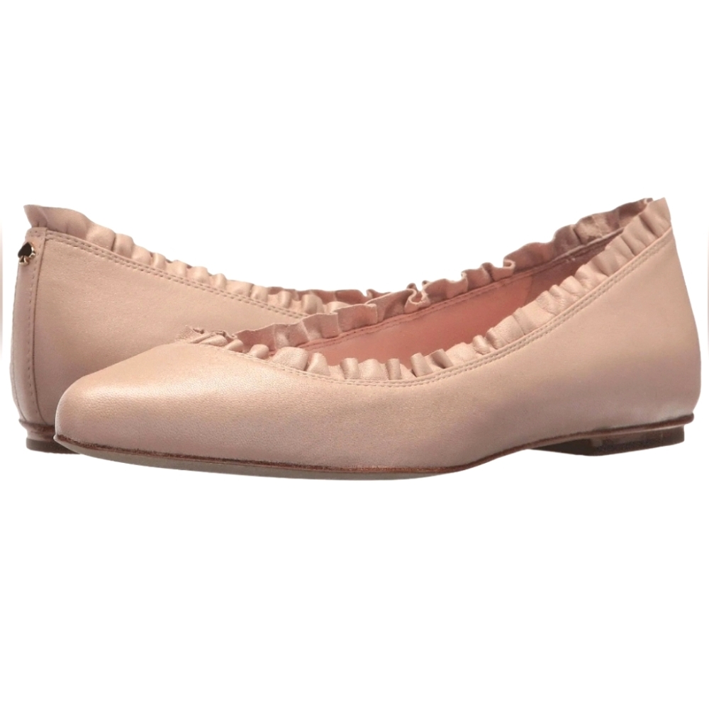 Kate Spade Nicole leather ruffled  pointed toe ballet flats women's 8.5 pink